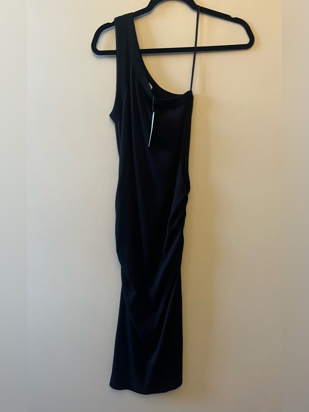 NWT Michael Stars Ultra Rib Coco Dress Women's Size Medium Black One-Shoulder
